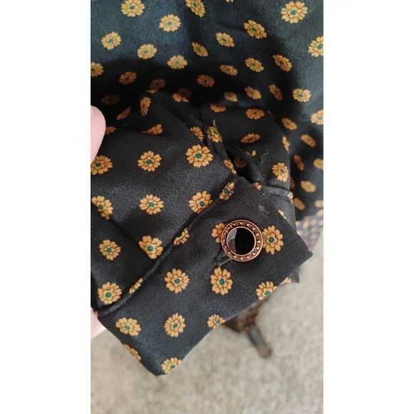 Vtg 80s Leslie Fay Midi Dress Women's Black Brown Paisley Tie Front Secretary 14 - Picture 8 of 15